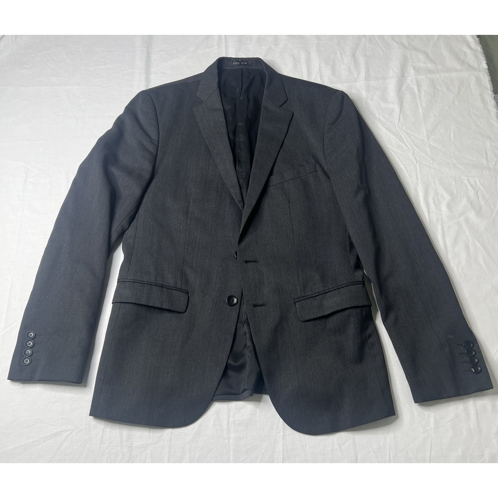 ZARA Mens 2‎ Button Blazer Jacket EU 46 USA 36 Black Wool Blend